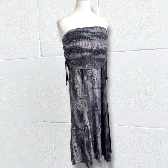 Athleta Gray Strapless Maxi Dress – Whimsigoth Boho Tube Top Festival Lounge S - Picture 1 of 7